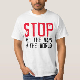 T-shirts Simplesmente design de texto "PARE TODAS AS GUERRA
