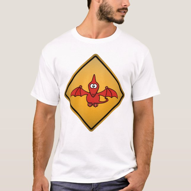 T-shirts Sinal de aviso do Pterodactyl dos desenhos (Frente)