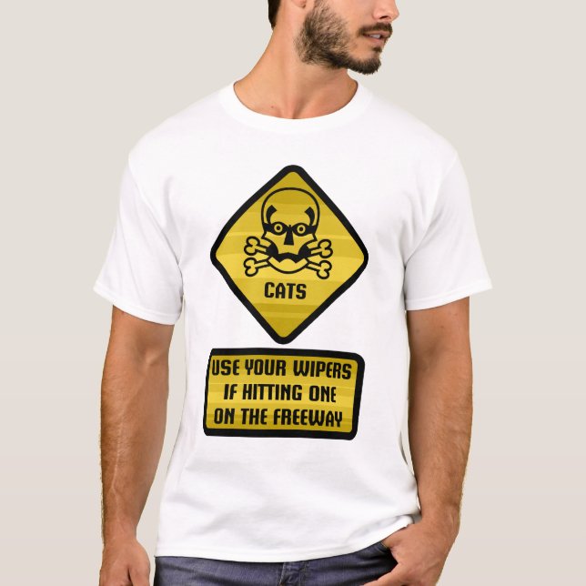 T-shirts Sinal de aviso - gatos (Frente)