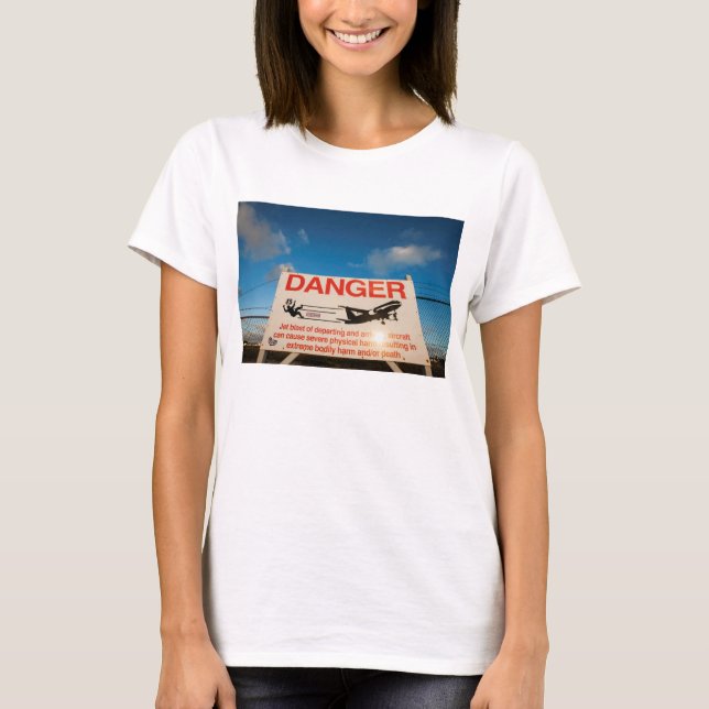 T-shirts Sinal de aviso perto do aeroporto do St. Maarten, (Frente)