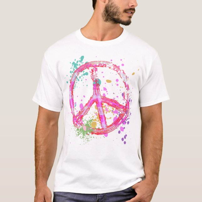 T-SHIRTS SINAL DE PAZ RETRO DO SPLATTER DA PINTURA (Frente)