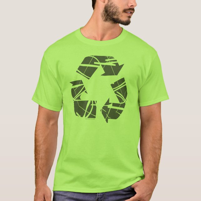 T-shirts Sinal de Reciclagem Fraturado da Cinza (Frente)