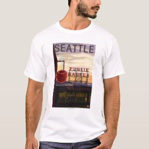 T-shirts Sinal do mercado do lugar de SeattlePike e opiniã
