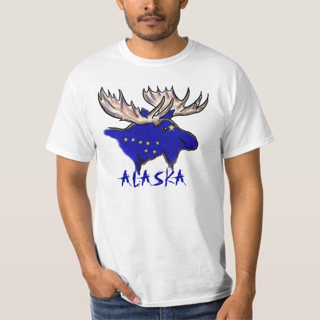 T-shirts Sinalizador de estado do elk do orgulho do Alaska  (Frente)