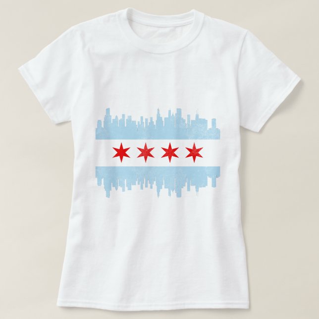 T-shirts Sinalizador de Linha do Skyline em Chicago com Dis (Frente do Design)