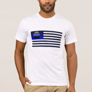 T-shirts Sinalizador fino de linha azul - Estrelas, Stripes