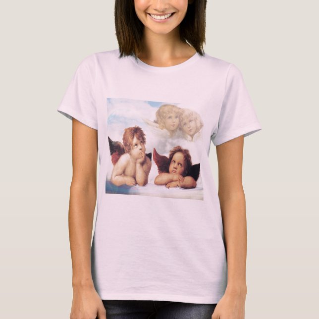T-shirts Sistine Madonna 2 anjos por Raphael (Frente)