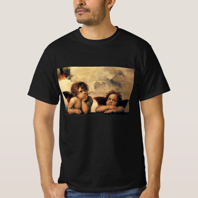 T-shirts Sistine Madonna Angels por Raphael Sanzio (Frente)