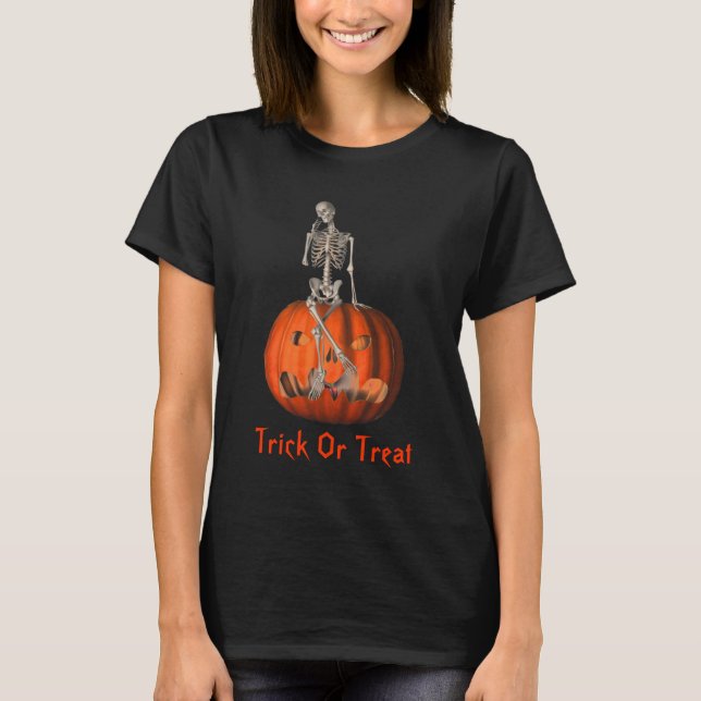 T-shirts Skeleton Jack O Lantern Halloween (Frente)