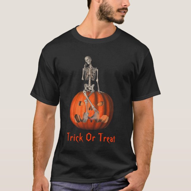 T-shirts Skeleton Jack O Lantern Halloween (Frente)