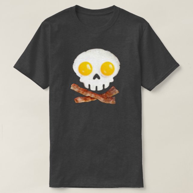 T-shirts Skull & Bones Bacon & Egs Café da Manhã (Frente do Design)