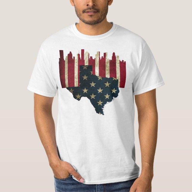 T-shirts Skyline da bandeira de Houston, Texas (Frente)