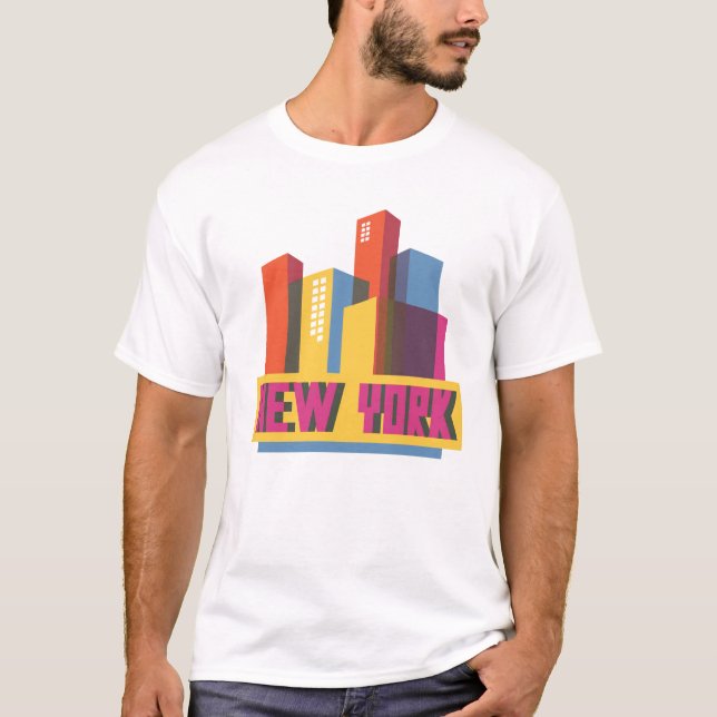 T-shirts Skyline de néon da Nova Iorque | (Frente)