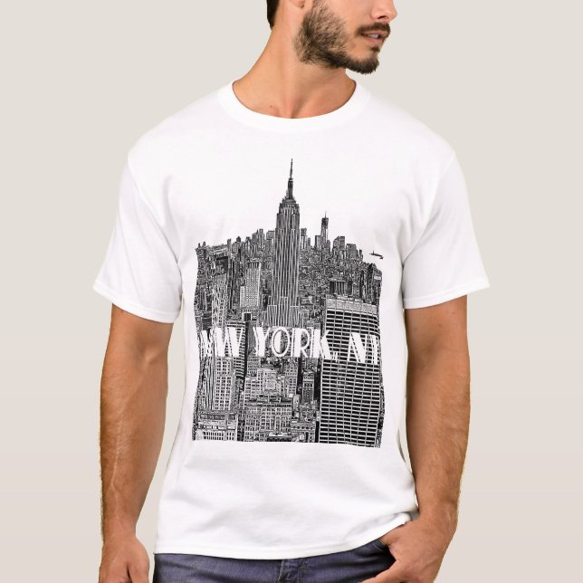 T-shirts Skyline gravada NYC do olhar de cima de (Frente)