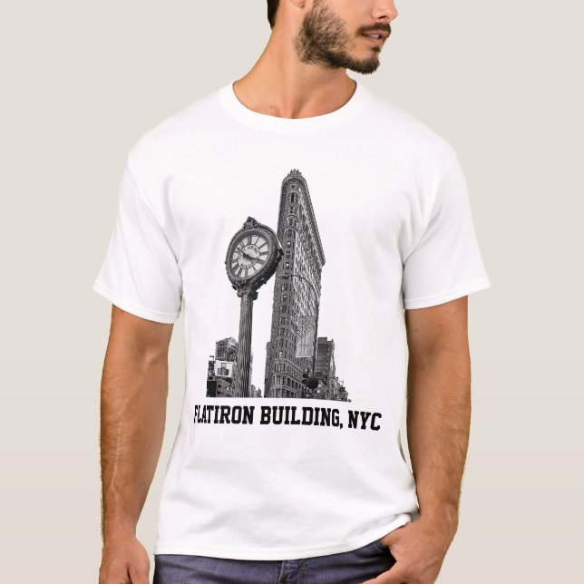 T-shirts Skyline NYC: Edifício e Relógio Flatiron (Frente)