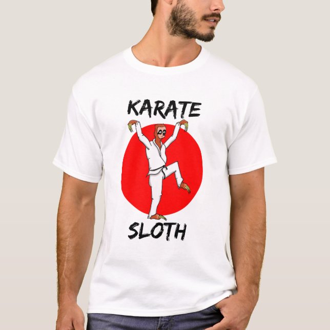 T-shirts Sloth Doing Karate Japan Flag (Frente)