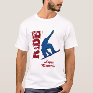 T-shirts Snowboard vermelho da montanha de Aspen do passeio