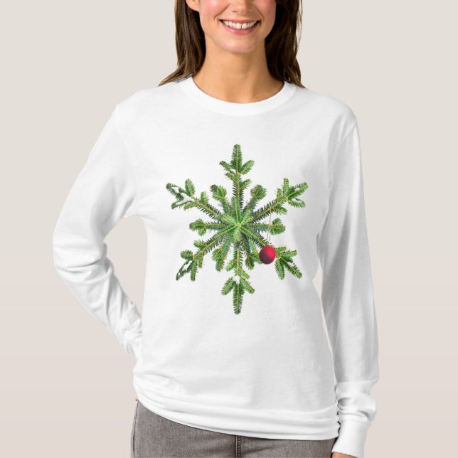 T-shirts Snowy Pine Snowflake Natal (Frente)
