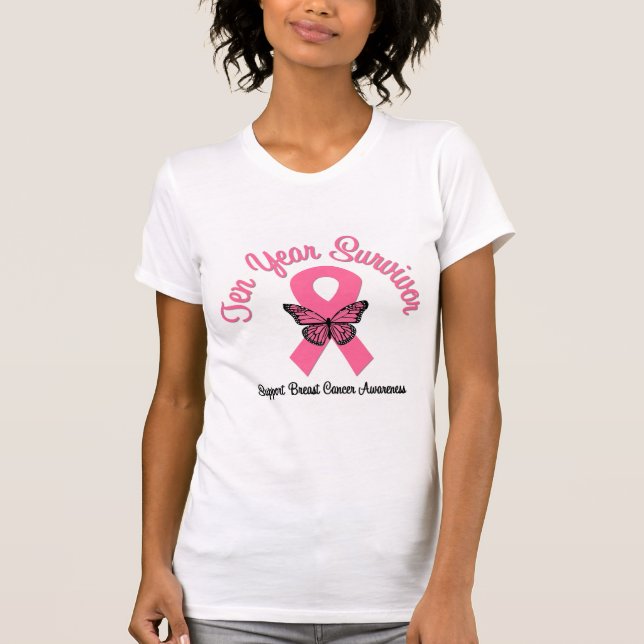 T-shirts Sobrevivente de 10 anos com Cancer da mama (Frente)
