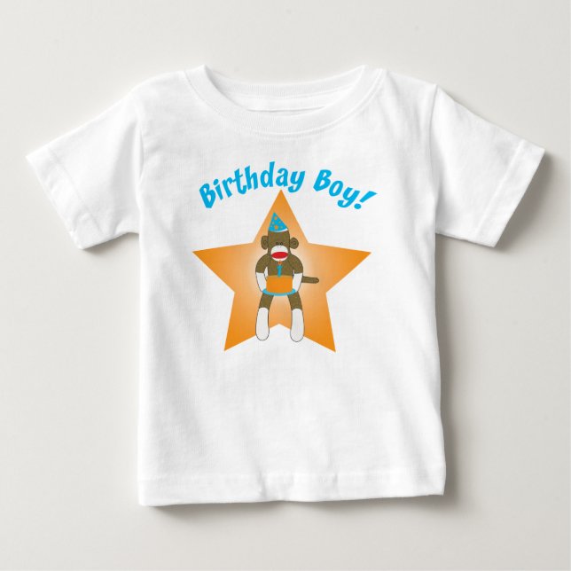 T-shirts Sock Monkey Birthday Boy (Frente)