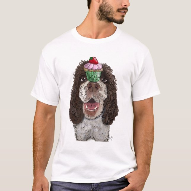 T-shirts Springer Spaniel com Cupcake (Frente)