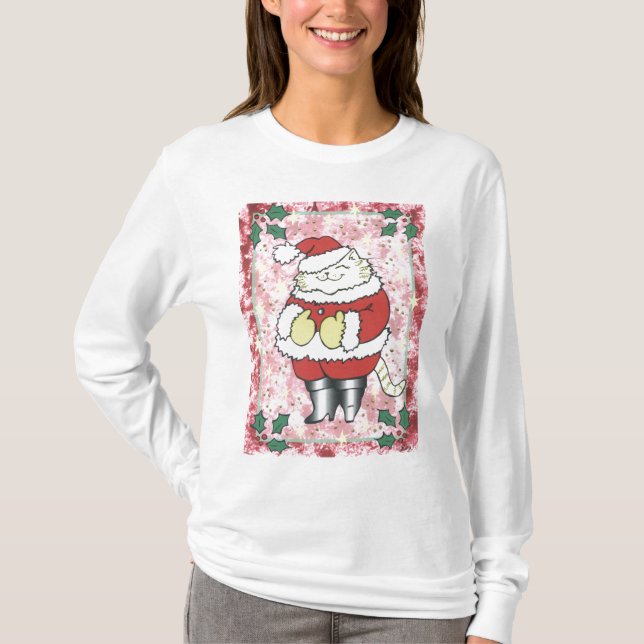 T-shirts Sr. alegre Papai noel Gato (Frente)