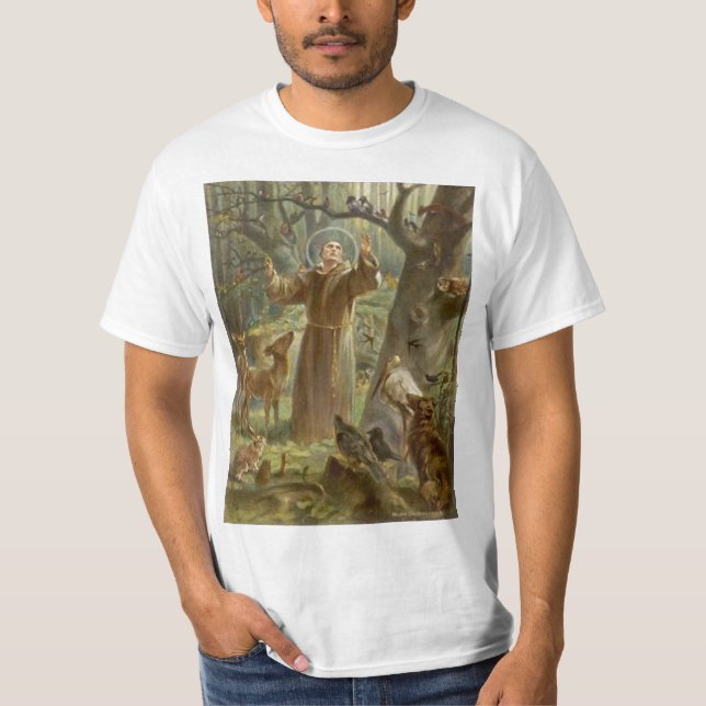 T-shirts St Francis de Assisi cercou por animais (Frente)