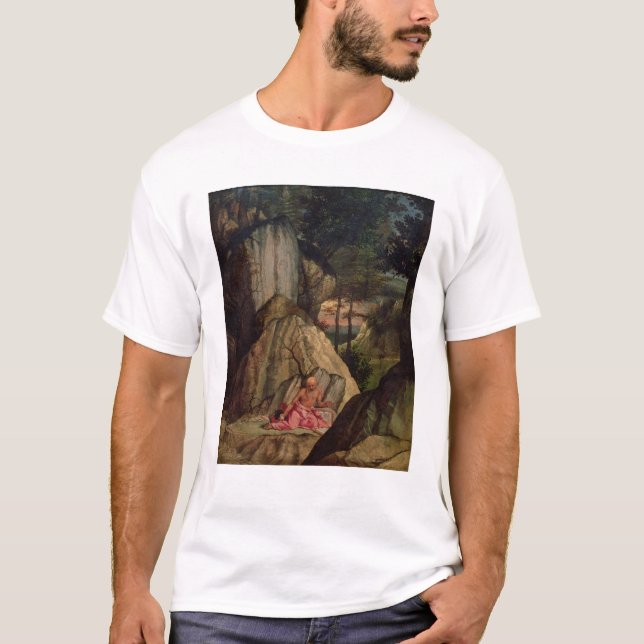 T-shirts St Jerome que Meditating no deserto, 1506 (Frente)