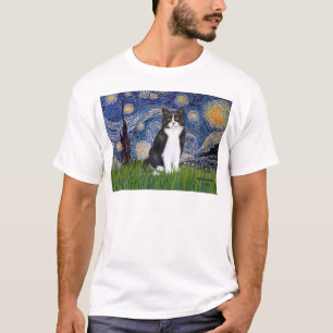 T-shirts Starry Night - Black and White Cat