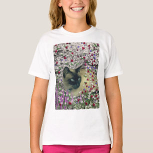 T-shirts Stella nas flores II, gato Siamese de creme do