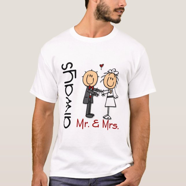 T-shirts Stick Figure Wedding Casal & Sra. Always (Frente)