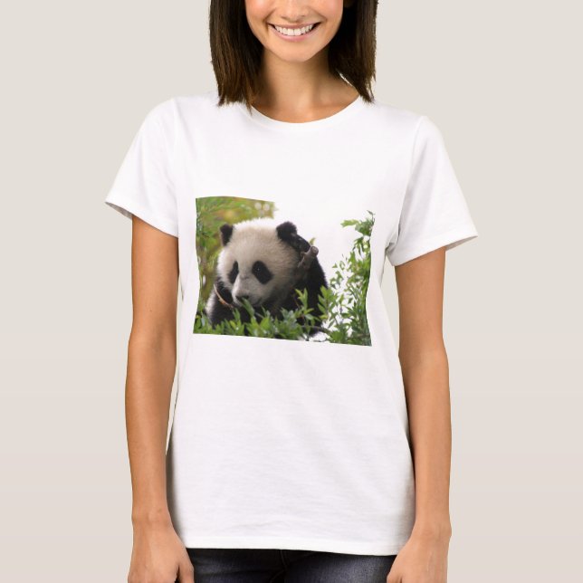 T-shirts SU Lin, filhote de urso da panda gigante no jardim (Frente)