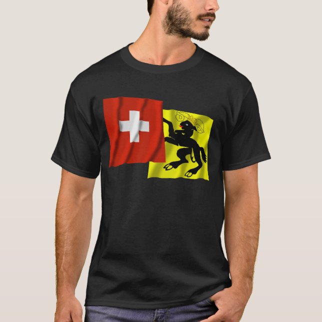T-shirts Suiça & bandeiras de ondulação de Schaffhausen (Frente)