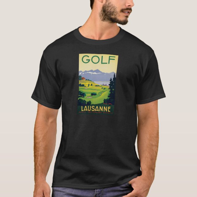 T-shirts Suiça Vintage Golf Lausanne City Lake (Frente)