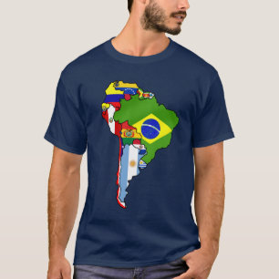 T-shirts Sul - bandeiras americanas do mapa de Ámérica do