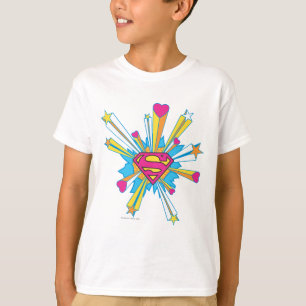 T-shirts Super-Homem Estilizado Logotipo rosa com coraçã