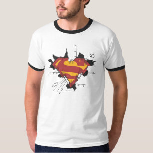 T-shirts Super-Homem Logotipo de metal partido