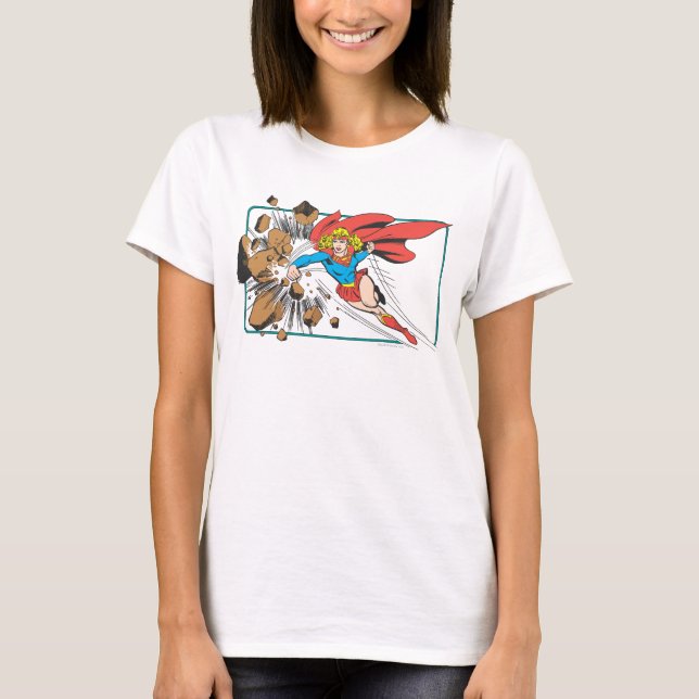 T-shirts Supergirl Destroys Boulder (Frente)