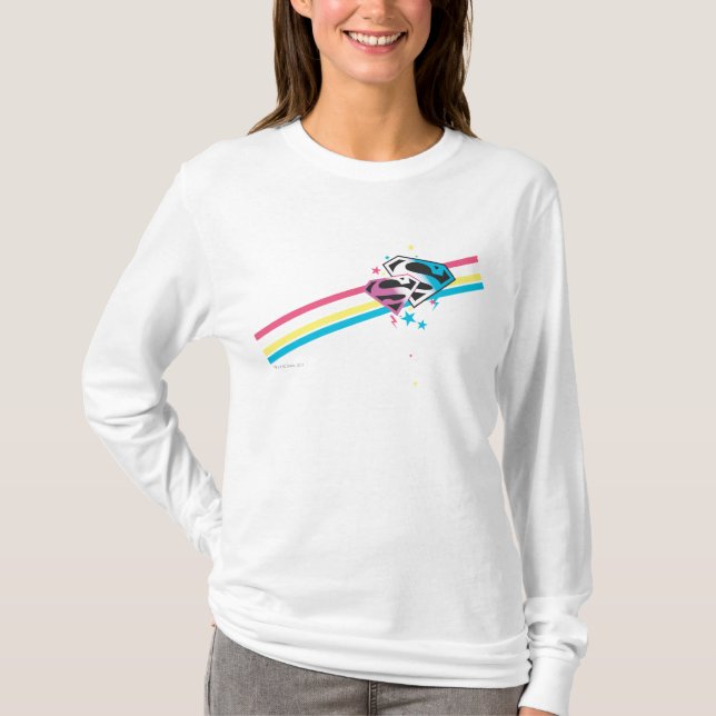 T-shirts Supergirl Rainbow Stripes (Frente)