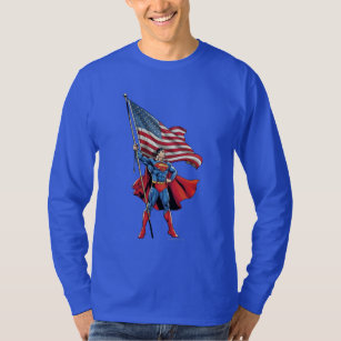 T-shirts Superman Holding US Flag