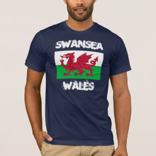 T-shirts Swansea, País de Gales com bandeira galesa