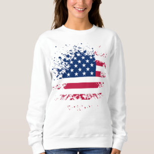 T-shirts Sweat Mulher Branco Básico EUA Bandeira