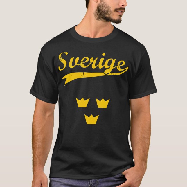 T-shirts Sweden, Sverige, 3 crowns and text (Frente)