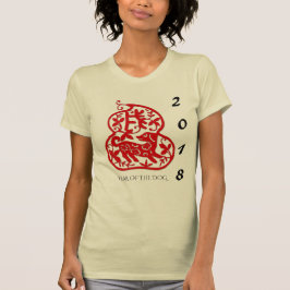 T-shirts T 2018 vermelho da mulher do ano do cão de