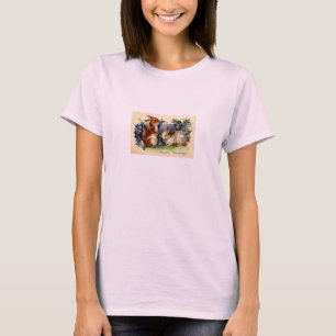 T-shirts T antigo das senhoras do impressão do cartão dos