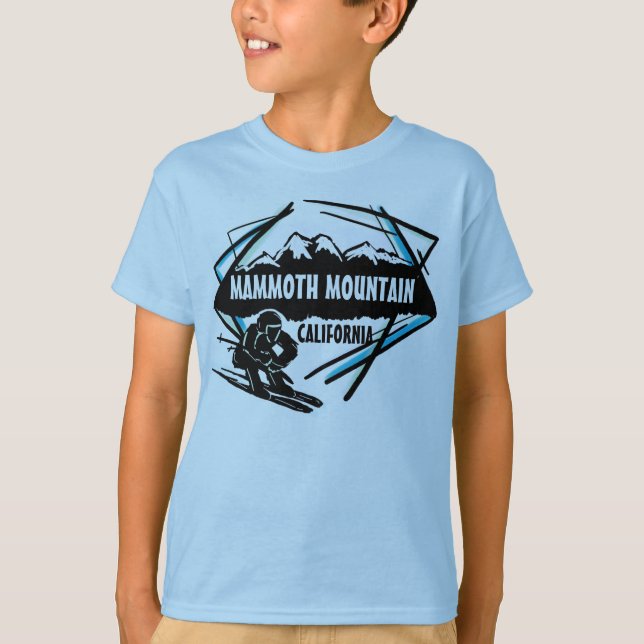 T-shirts T azul dos meninos do esqui de Mammoth Mountain (Frente)