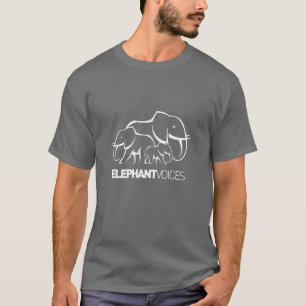 T-shirts T branco do logotipo de ElephantVoices (cinza
