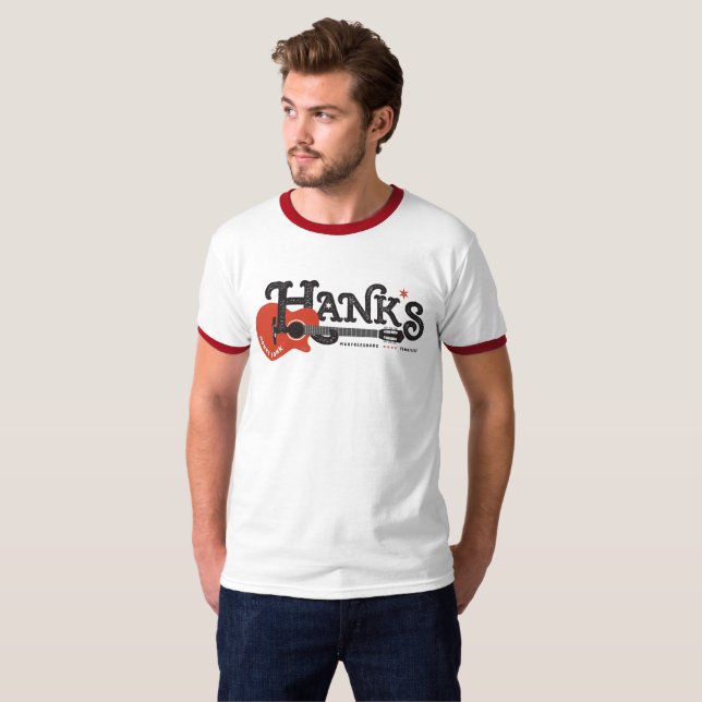 T-shirts T da guitarra de Hank no vermelho (Frente Completa)