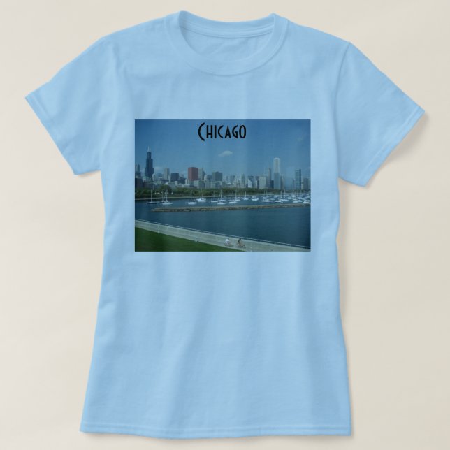 T-shirts T da skyline da Chicago das mulheres (Frente do Design)