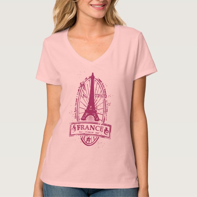 T-shirts T do v-pescoço das senhoras do selo postal de (Frente)